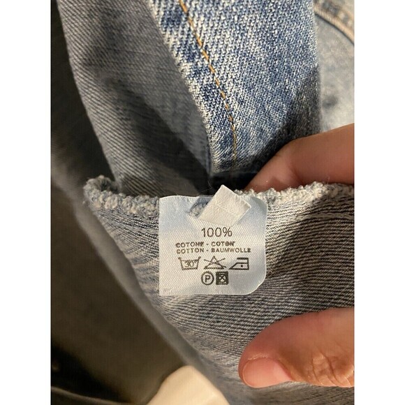 Robert Comstock Denim Jacket Mens Large Blue Leather Collar Made in Italy - Picture 15 of 15